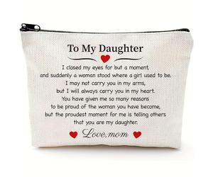Trousse de maquillage pour fille avec fermeture éclair, pochette à cosmétiques sentimentale avec message d'amour de la part de maman, organisateur de toilette de voyage, cadeau pour mère et fille pour
