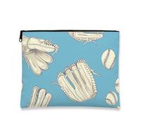 Trousse de maquillage pour gants de baseball, pochette de sport vintage à fermeture éclair pour femme, petite trousse de toilette portable en toile, trousse de toilette de voyage d'été, bleu, 7x9 Inch