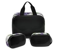 Trousse de maquillage pour homme et femme - Violet raisin translucide - Trousse de douche - 3 pièces - Trousse de toilette de voyage, couleur, XL, Trousse de maquillage