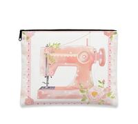 Trousse de maquillage pour machine à coudre, motif floral de pêche, pochette de voyage vintage pour femme, petite pochette portable en toile avec fermeture éclair, trousse de toilette cadeau, pêche