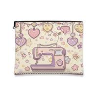 Trousse de maquillage pour machine à coudre - Motif floral pastel - Pour femme - Petite trousse de toilette portable en toile avec fermeture éclair, pêche, 7x9 Inch, Machine à coudre