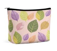 Trousse de maquillage pour rouge à lèvres, pochette à fermeture éclair, motif feuilles vert clair, organiseur portable, accessoires de toilette, feuilles vert clair, 17 x 15 x 5,8 cm, tendance,