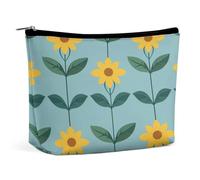 Trousse de maquillage pour rouge à lèvres, pochette à fermeture éclair, motif fleurs et feuilles jaunes, organisateur de trousse de toilette portable, accessoires, fleurs jaunes et feuilles, 17 x 15 x