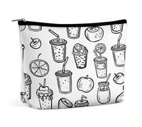 Trousse de maquillage pour rouge à lèvres, pochette à fermeture éclair, style griffonnage, organiseur imprimé, accessoires de toilette, tasse de style griffonnage, 17 x 15 x 5,8 cm, tendance, Tasse de