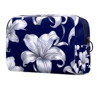 Trousse de maquillage pour sac à main, trousse de maquillage portable avec fermeture éclair, trousse de toilette de voyage pour femme, fond bleu lys royal, Multicolore 01., 18.5x7.5x13cm/7.3x3x5.1in