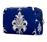 Trousse de maquillage pour sac à main, trousse de maquillage portable avec fermeture éclair, trousse de toilette de voyage pour femme, fond bleu lys royal, Multicolore 03., 18.5x7.5x13cm/7.3x3x5.1in