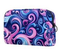 Trousse de maquillage pour sac à main, trousse de maquillage portable polyvalente avec fermeture éclair pour femme - Motif tourbillon ondulé bleu rose, multicolore, 18.5x7.5x13cm/7.3x3x5.1in, Art Déco