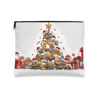 Trousse de maquillage pour véhicules de construction de Noël, pochette de voyage amusante de style dessin animé pour enfants, organiseur portable à fermeture éclair, cadeau de vacances, jaune, 7x9