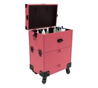 Trousse de maquillage professionnelle à roulettes avec miroir et roues verrouillables, chariot de rangement portable pour professionnels de la beauté, rose