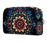 Trousse de maquillage psychédélique au henné mandala pour femme, trousse de toilette de voyage, grande pochette de maquillage pratique avec fermeture éclair, multicolore, 18.5x7.5x13cm/7.3x3x5.1in