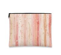 Trousse de maquillage rayée, sac de voyage aquarelle pêche et or pour femme, petite trousse portable en toile à fermeture éclair, trousse de toilette pour les vacances, pêche, 7x9 Inch, Pochette