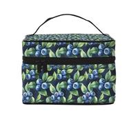 Trousse de maquillage réaliste avec imprimé myrtilles - Trousse de toilette mignonne pour femme - Grand sac de voyage pour maquillage