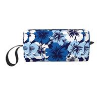Trousse de maquillage rembourrée en mousse avec imprimé hibiscus bleu, sac de voyage léger pour économiser de l'espace