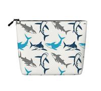 Trousse de maquillage requins grande capacité en faux chanvre, étui portable zippé résistant à l'eau
