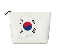 Trousse de maquillage résistante à l'eau avec motif carte du drapeau de la République de Corée, faux chanvre, grand organisateur de cosmétiques, pochette de voyage zippée