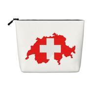 Trousse de maquillage résistante à l'eau avec motif carte du drapeau suisse, faux chanvre, grande pochette de voyage à fermeture éclair