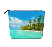 Trousse de maquillage résistante à l'eau pour femme, trousse de maquillage avec fermeture éclair, pochette légère pour le rangement des articles de toilette, île de sable, palmier, fausse trousse de