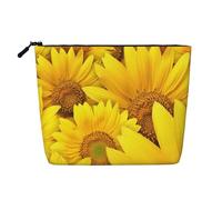 Trousse de maquillage résistante à l'eau pour femme, trousse de maquillage avec fermeture éclair, pochette légère pour le rangement des articles de toilette, tournesols, fleurs jaunes, faux chanvre