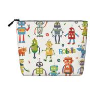 Trousse de maquillage résistante à l'eau pour femme, trousse de maquillage avec fermeture éclair, pochette légère pour articles de toilette, fournitures artistiques, motif robots de dessin animé, faux