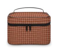 Trousse de Maquillage rétro à Carreaux Rouges pour Femmes, Trousse de Voyage, Grande Trousse de Toilette étanche avec poignée, Organiseur de cosmétiques, boîte de Maquillage Portable pour fête de ma