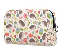Trousse de maquillage rétro avec motif floral hérisson forêt pour femme, trousse de toilette de voyage, grande pochette de maquillage pratique avec fermeture éclair, multicolore,