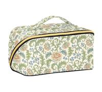 Trousse de maquillage rétro orange avec motif William Morris avec séparateurs Grande trousse de maquillage avec poignée verticale autoportante