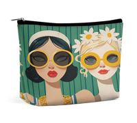 Trousse de Maquillage rétro pour Femme avec Lunettes de Soleil et Fleurs, Organisateur de Toilette de Voyage, Pochette cosmétique pour Femme, Cadeau d'anniversaire pour Maman, Fille, Femme, sœur
