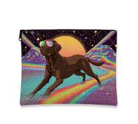 Trousse de maquillage rétro pour femme, motif chihuahua des années 80, petite pochette portable en toile à fermeture éclair, cadeau pour amoureux des animaux, trousse de toilette organisateur, marron