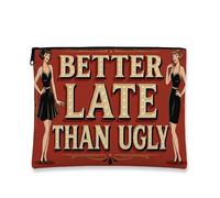 Trousse de maquillage rétro vintage Better Late Than Ugly pour femme, organiseur de voyage portable, parfaite pour les cadeaux et une utilisation quotidienne, Rouge, 7x9 Inch, Cosmétique
