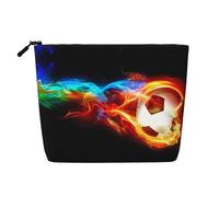 Trousse de maquillage réutilisable avec imprimé chevaux - Organiseur de toilette de voyage, pochette multi-usage pour le rangement quotidien des femmes, Ballon de football Fire Dragon Roll, Taille