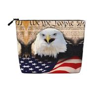 Trousse de maquillage réutilisable avec imprimé drapeau brésilien - Organiseur de toilette de voyage, pochette multi-usage pour le rangement quotidien des femmes, Aigle chauve patriotique avec drapeau