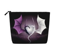 Trousse de maquillage réutilisable avec imprimé requins de dessin animé - Organiseur de toilette de voyage, pochette multi-usage pour le rangement quotidien des femmes, Dragons violets et écrits