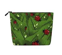 Trousse de maquillage réutilisable avec imprimé requins de dessin animé - Organiseur de toilette de voyage, pochette multi-usage pour le rangement quotidien des femmes, Feuilles et coccinelles