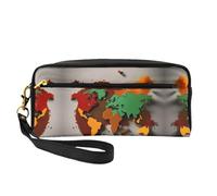 Trousse de maquillage réutilisable - Carte du monde en cuir imprimé épices - Petite trousse de maquillage pour voyage, trousse de toilette avec fermeture éclair, noir, One Size