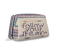 Trousse de maquillage réutilisable en cuir avec inscription « Follow Your Dream and Arrows » - Bleu jaune - M, Bleu Jaune_2, Taille unique, Trousse de beauté