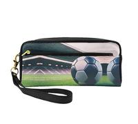 Trousse de maquillage réutilisable - En cuir imprimé ballon de football - Petite trousse de maquillage pour voyage, trousse de toilette avec fermeture éclair, noir, One Size