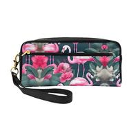 Trousse de maquillage réutilisable - Flamant rose imprimé floral - Petite trousse de maquillage en cuir pour voyage, trousse de toilette avec fermeture éclair, noir, One Size