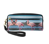 Trousse de maquillage réutilisable - Flamants roses sur la plage - Petite trousse de maquillage en cuir imprimé pour voyage, trousse de toilette avec fermeture éclair, noir, One Size