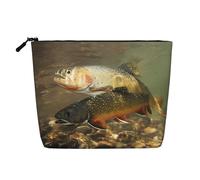 Trousse de maquillage réutilisable motif vagues vert océan - Organiseur de toilette de voyage, pochette multi-usage pour le rangement quotidien des femmes, Brook Trout Fly Fishing, Taille unique