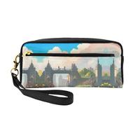 Trousse de maquillage réutilisable - Organiseur de toilette de voyage, à l'extérieur de la porte du château - Petite pochette en cuir imprimé pour femme, Noir , Taille unique