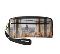 Trousse de maquillage réutilisable - Organiseur de toilette de voyage, beaux pylônes au loin - Petite pochette en cuir imprimé pour femme, Noir , Taille unique