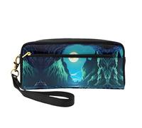 Trousse de maquillage réutilisable - Organiseur de toilette de voyage, grotte de lune d'eau, petite pochette en cuir imprimé pour femme, Noir , Taille unique