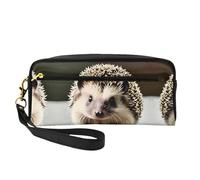 Trousse de maquillage réutilisable - Organiseur de toilette de voyage, mignon hérisson plein imprimé, petite pochette en cuir pour femme, Noir , Taille unique