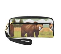Trousse de maquillage réutilisable - Organiseur de toilette de voyage, ours marron marchant en cuir pleine imprimé, petite pochette pour femme, Noir , Taille unique