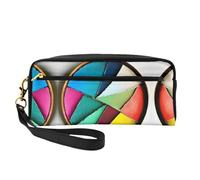 Trousse de maquillage réutilisable - Organiseur de toilette de voyage - Palette ronde en cuir imprimé - Petite pochette pour femme, Noir , Taille unique