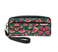 Trousse de maquillage réutilisable - Organiseur de toilette de voyage, petite pochette en cuir imprimé pastèque de rêve pour femme, Noir , Taille unique