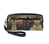 Trousse de maquillage réutilisable - Organiseur de toilette de voyage, petite pochette en cuir imprimé Mighty Highland Yak pour femme, Noir , Taille unique