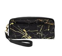 Trousse de maquillage réutilisable - Organiseur de toilette de voyage, petite pochette en cuir imprimé marbre noir doré pour femme, Noir , Taille unique