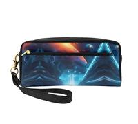 Trousse de maquillage réutilisable - Organiseur de toilette de voyage, Science-fiction Future en cuir pleine impression petite pochette pour femme, Noir , Taille unique