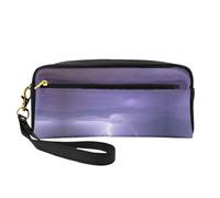Trousse de maquillage réutilisable - Organiseur de toilette de voyage, tempête d'éclair en cuir pleine imprimé, petite pochette pour femme, Noir , Taille unique